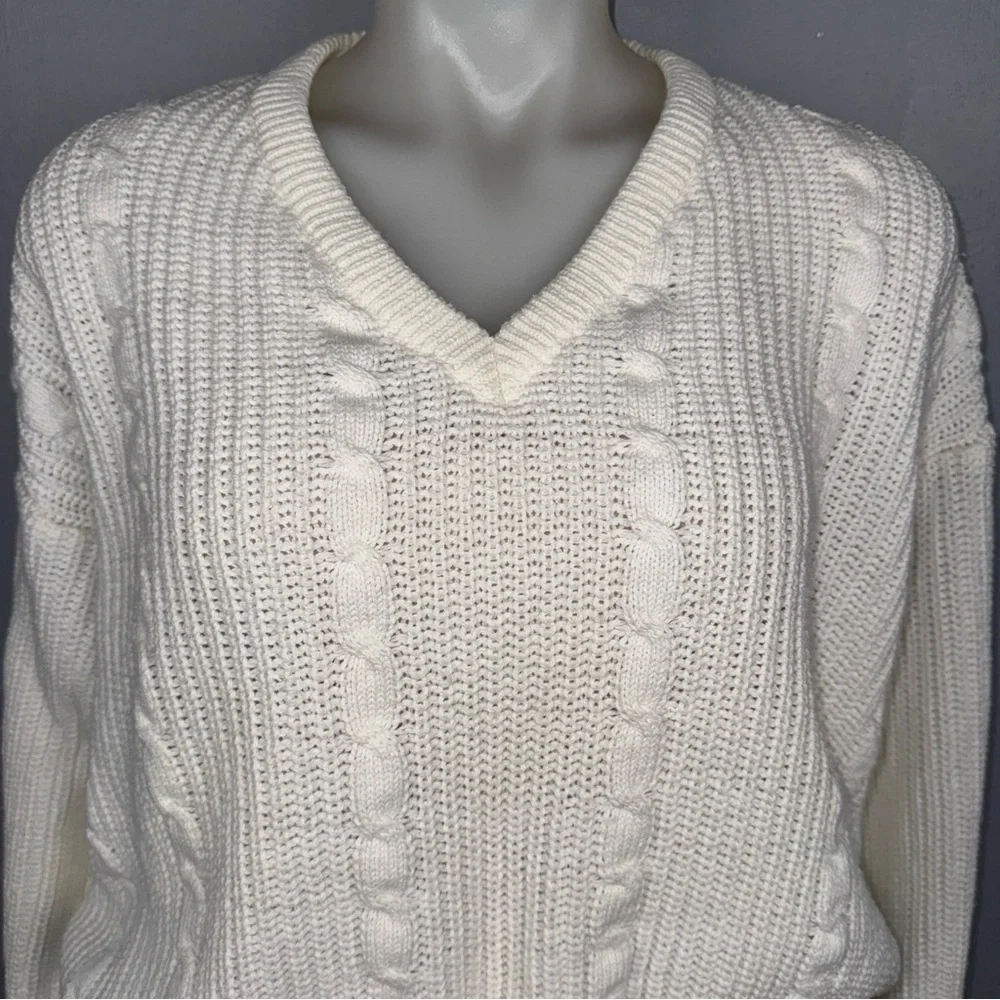 Jacobson’s Sweater Women’s‎ L Ivory V-Neck Chunky Cable Knit